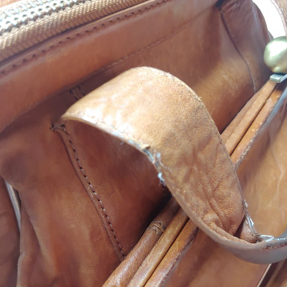 Betsey Johnson | Brown Leather Purse Vintage zip patina loved large oversized - Picture 7 of 12